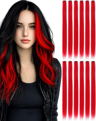 Eravauly Red Clip In Hair Extensions 22 Inch 12 PCS Synthetic Hair Highlights