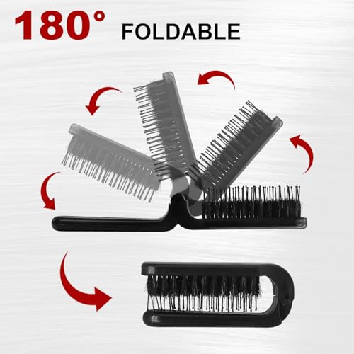 Qjaiune 2-Pack Foldable Boar Bristle Hair Brush - Compact Anti-Static Travel Hairbrush for Purse and Gym