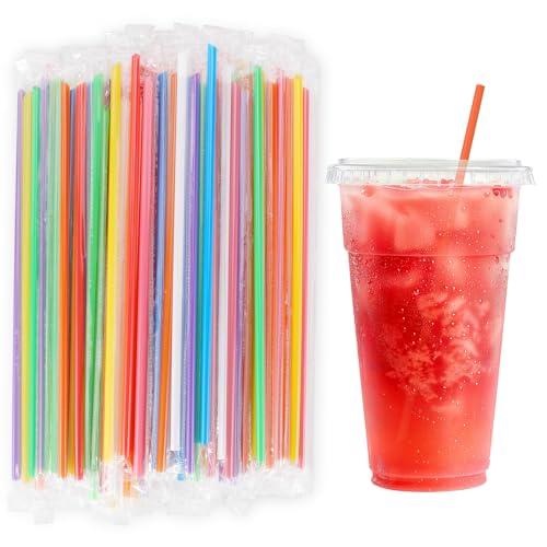 100 Pcs Extra Long Colorful Disposable Plastic Straws - 10.2"