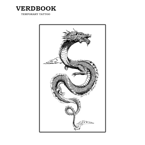 VERDBOOK Semi-Permanent Dragon Temporary Tattoo Sheets - Waterproof Realistic Body Art