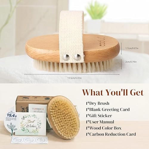 SURDOCA Dry Body Brush, Natural Boar Bristle Exfoliating Shower Scrubber