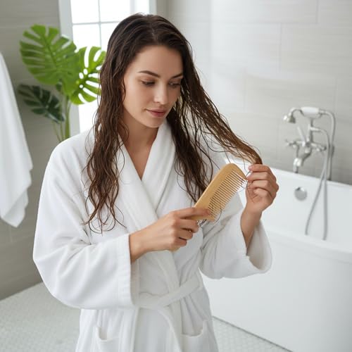 Natural Wooden Hair Comb Set - 3 Pack Anti-Static Bamboo Detangling Combs