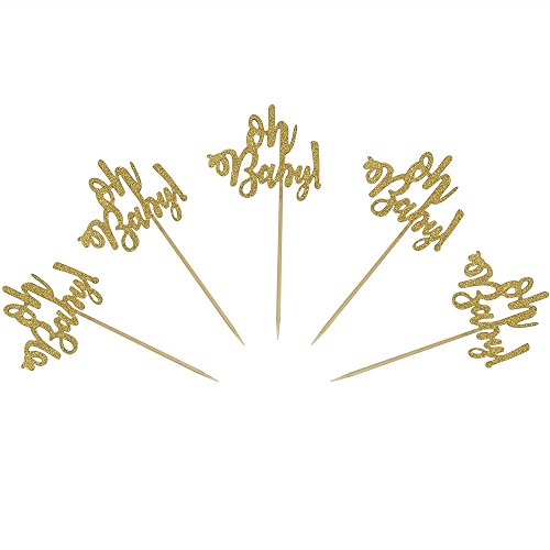 Gold Glitter Cupcake Toppers - 24 Pack for Party Decorations