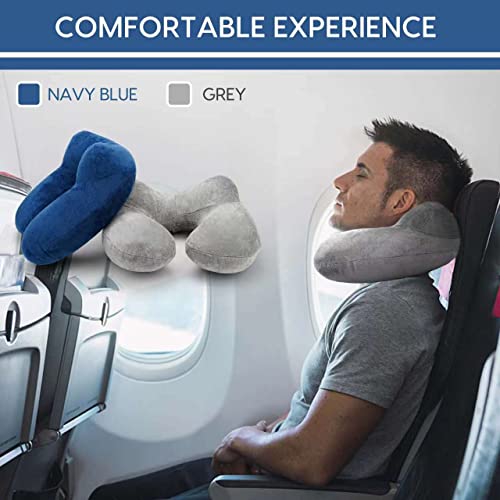 HITSZS Inflatable Travel Neck Pillow - Grey Ergonomic Support with Kit