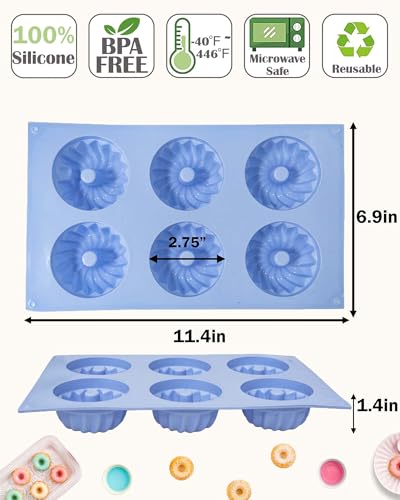 SmartKitch Silicone Jello Molds 3pcs Set - Fluted Tube Cake Pans (Purple, Blue, Pink)