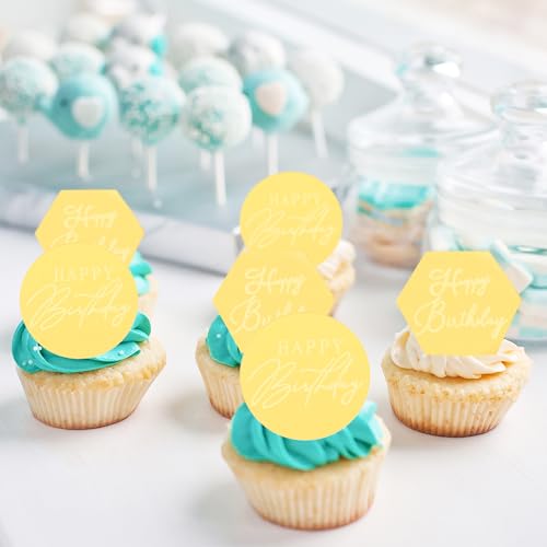 10 Pcs Gold Acrylic Happy Birthday Cupcake Toppers Set