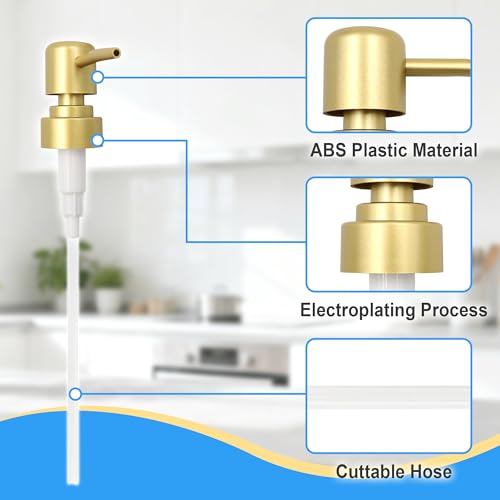 Gold Soap Dispenser Pump Replacement Set - 4 Pack for Bathroom & Kitchen