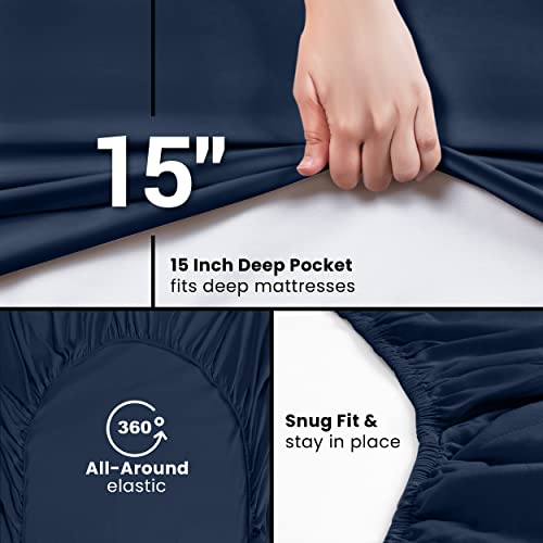 Utopia Bedding Queen Fitted Sheet Set - Navy, Pack of 6, 15-Inch Deep Pocket