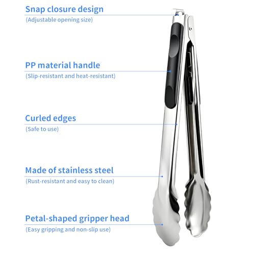 AskBed Stainless Steel Kitchen Tongs 9/12 Inch for Cooking BBQ & Salad