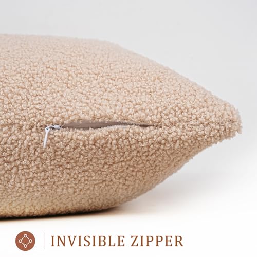 Teddy Boucle Throw Pillow Covers 18x18 - Faux Leather Accent (2PCS)
