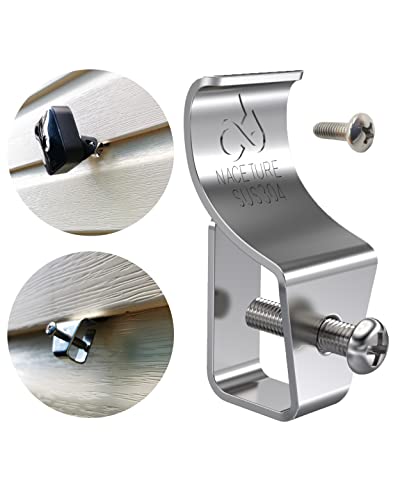 NACETURE Vinyl Siding Hooks - 6 Pack Stainless Steel Clips for Outdoor Decor & Security Cameras