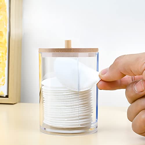 Travel Cosmetic Cotton Pad Holder Dispenser with Bamboo Lid - Makeup Organizer for Bathroom & Travel - Tearom