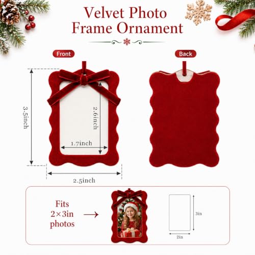 Christmas Velvet Photo Frame Ornaments Set - Red & Green Holiday Decor
