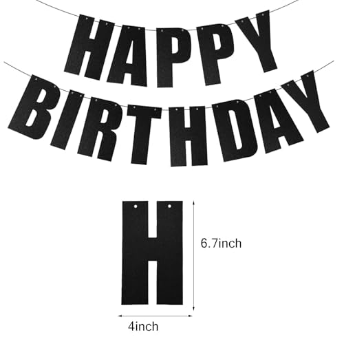 Black Glitter Happy Birthday Banner with Hanging Swirls - 7pcs Set