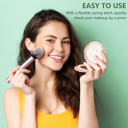 Nipichsha Compact Pocket Makeup Mirror - 2X Magnifying Travel Mirror, 2.75 in Rose Gold Floral