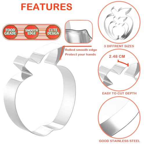3-Piece Apple Cookie Cutter Set - Stainless Steel Fruit Shapes