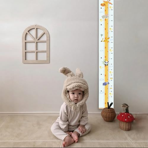 MinoMia Kids Growth Chart - Giraffe Canvas Height Ruler with Wood Frame