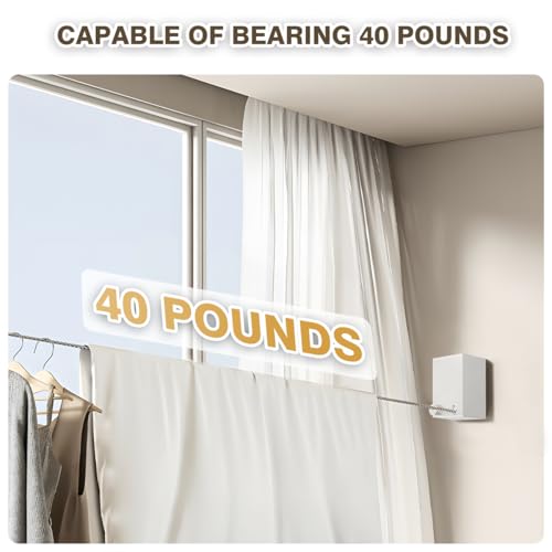 XIOQINE White Retractable Clothesline Indoor & Outdoor Laundry Line, No Sagging