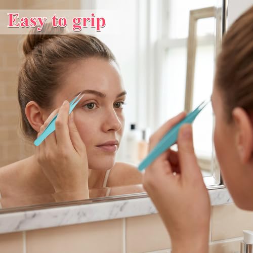 Precision Needle Nose Tweezers Set, 3 Pcs Stainless Steel Fine Point Tweezers for Eyebrows and Facial Hair