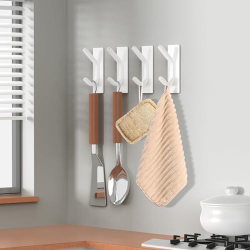 Heavy Duty Self-Adhesive Stainless Steel Hooks - 4 Pack for Coats, Towels, Keys