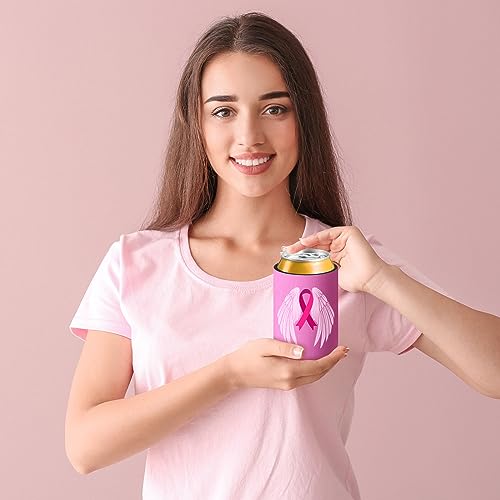 Breast Cancer Awareness Can Cooler Sleeves - 24 Pack Neoprene Drink Holders