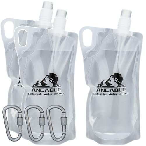 Ancable 1L Collapsible Water Bottles - 3-Pack Reusable Travel Gear