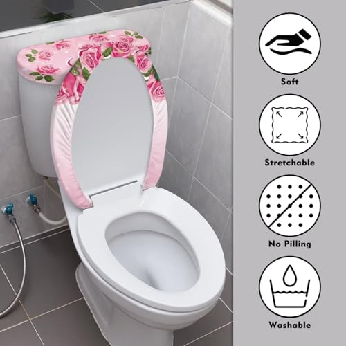 Romantic Gnome Rose Toilet Seat Cover Set for Valentine's Day