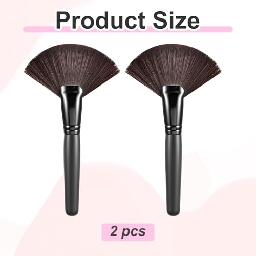 Jxiwfvl 2Pcs Fluffy Fan Makeup Brushes with Long Handles - Soft Bristle Facial Brushes for Highlighting and Powder
