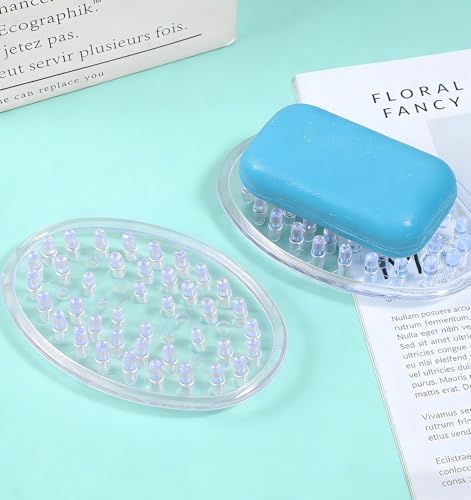 Clear Plastic Soap Dish - 2 Pack Draining Soap Saver for Bathroom & Kitchen