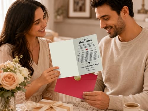 Romantic Father's Day Card for Husband - 5.3x8 with Envelope & Sticker