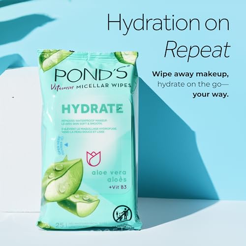 POND’S Micellar Makeup Remover Wipes, Aloe Vera & Vitamin B3, 25 Count