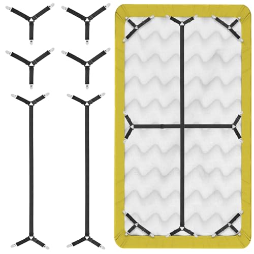 CooBigo Adjustable Bed Sheet Straps Clips - 6 Pack Non-Slip Holder