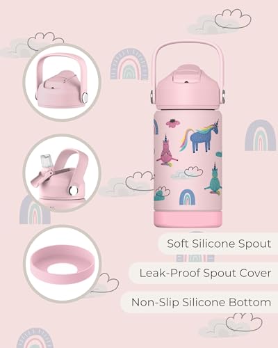 Hippypotamus 12 oz Stainless Steel Kids Water Bottle - Pink Unicorn