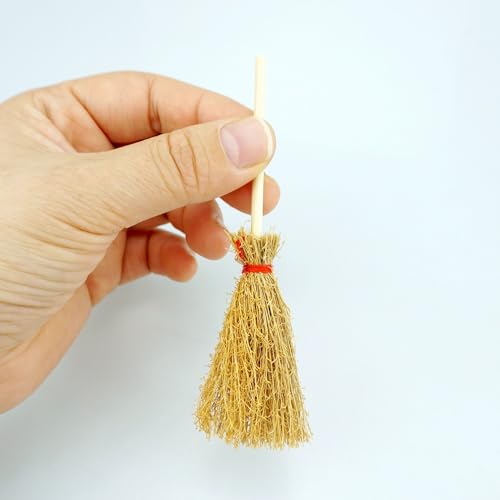 15 Mini Straw Brooms with Red Ropes - Halloween Party Decor