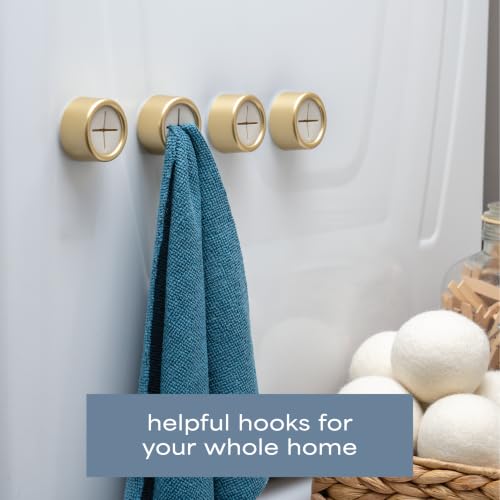 Brushed Gold Adhesive Towel Hooks - 4 Pack for Kitchen & Bathroom