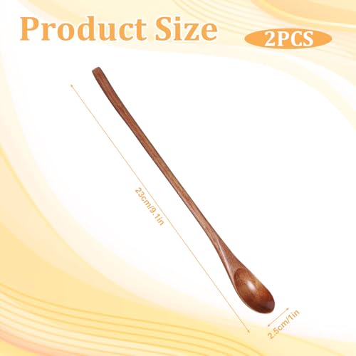 Zelphvt 2-Piece Long Wooden Coffee and Tea Spoons, 9.1 Inch
