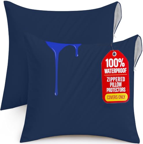 Utopia Bedding Waterproof Pillow Protectors, 26x26 Navy Blue - Set of 2