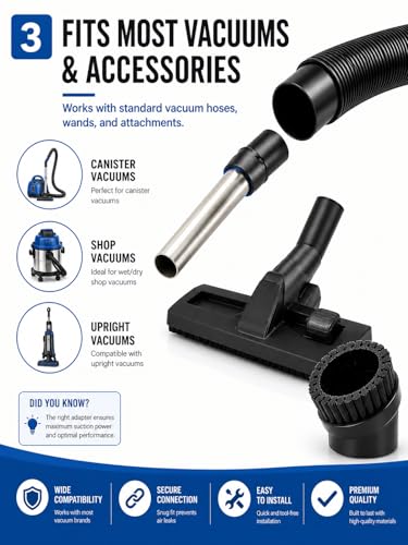 3-Piece Vacuum Hose Adapter Set - Compatible with 1-1/4", 1-3/8" & 1-1/2" Vacs