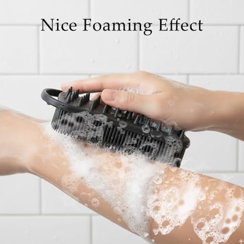 Vilnadu 2-in-1 Silicone Body Scrubber & Scalp Massager (Grey & Black)