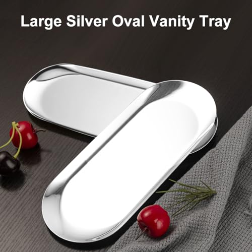 Modern Silver Stainless Steel Oval Decorative Trays - 2 Pack