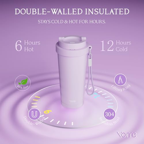 YOME 17oz Ceramic Lined Insulated Coffee Mug - Light Purple, Leak Proof