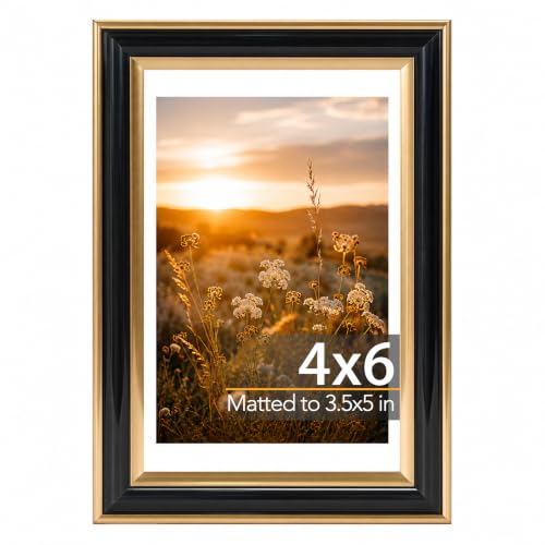 Black Gold Trim Picture Frame for 3.5x5 & 4x6 Photos