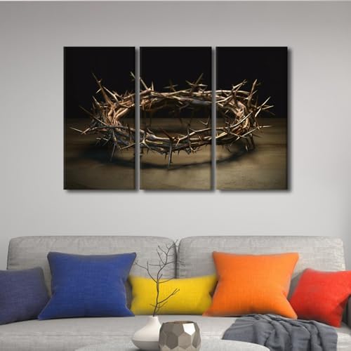 Christian Wall Decor Crown of Thorns Canvas Art 3 Panels - 28x14 Inch Each