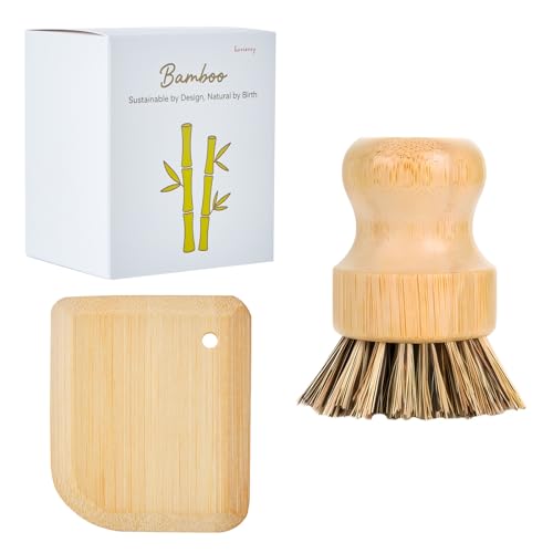 Bamboo Brush and Pot Scraper Set for Cast Iron Cookware