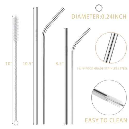 FMUMIA 8-Pack Reusable Stainless Steel Straws with Cleaning Brush