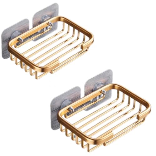 2Pcs Gold Stainless Steel Adhesive Soap Holder for Shower and Kitchen