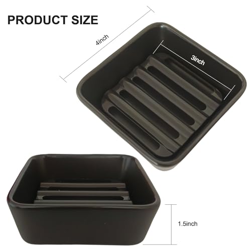 Vonpri Black Ceramic Square Soap Dish Holder for Bathroom & Shower