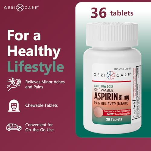 GeriCare Low Dose Adult Chewable Aspirin 81mg - 36 Count