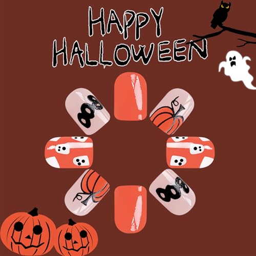 Halloween Cute Ghost Press on Nails Short Square False Nails 24Pcs