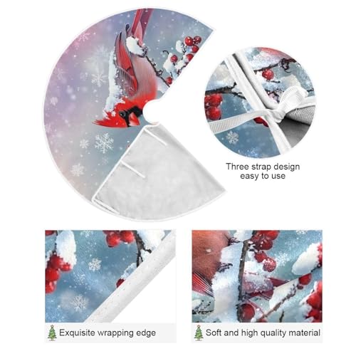 48-Inch Cardinal Birds Christmas Tree Skirt - Festive Holiday Decor